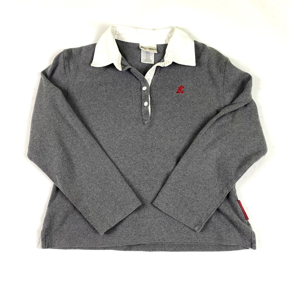 Walt Disney World Shirt Women L Collared Embroidered‎ Gray Mickey Mouse Logo